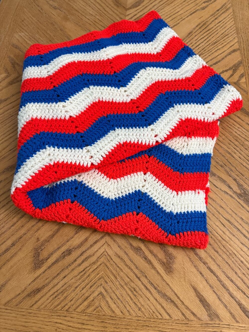 Handmade Crochet Afghan Red White and Blue